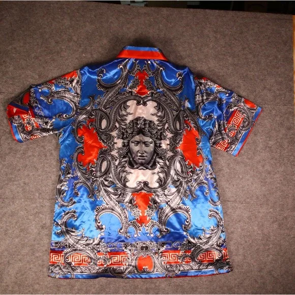 Prestige Original Mens 2XL Baroque Medusa Print Shirt Blue Red Rayon PR-110 - Picture 4 of 8